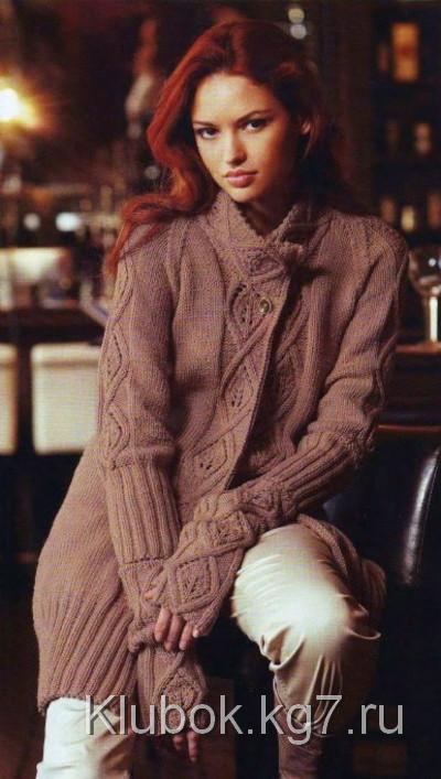 жакет реглан и нарукавники с узором из ромбов вязанные спицами