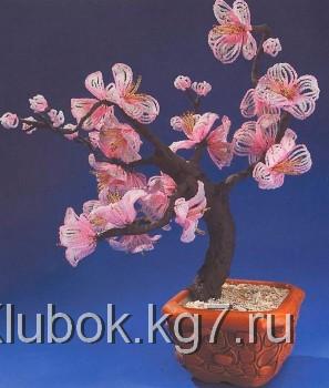 Дерево сплетенное из бисера Сакура "Дорога в Шамбула" бонсай