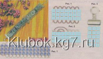 браслет из голубых квадратных бисерин схема браслета из голубых бисерин