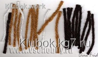 Нитки для изготовления ковра ручной работы предварительно подготавливаются. Нужно их нарезать на отрезки равной длины. Проще всего сделать это так: намотать пряжу на картонку шириной  7-8 см, потом снять и разрезть сверху и снизу (можно только сверху или