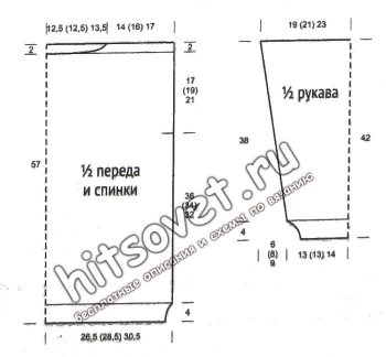 Вязание пуловера с узором клоке, выкройка. Вязание пуловера с узором клоке, выкройка.