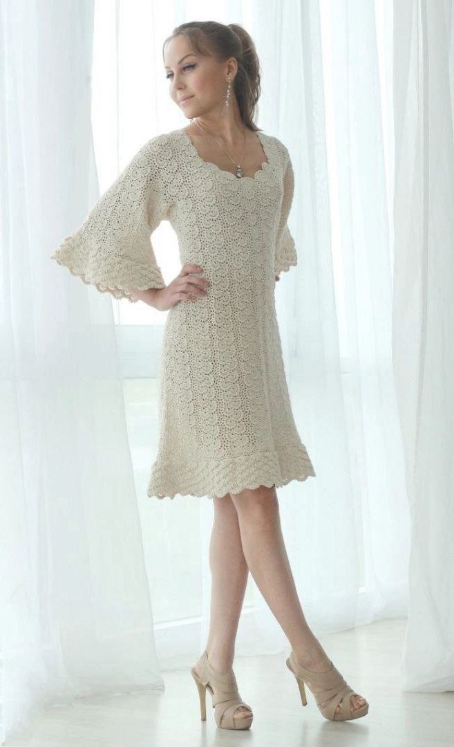 Вязаное платье молочного цвета 17