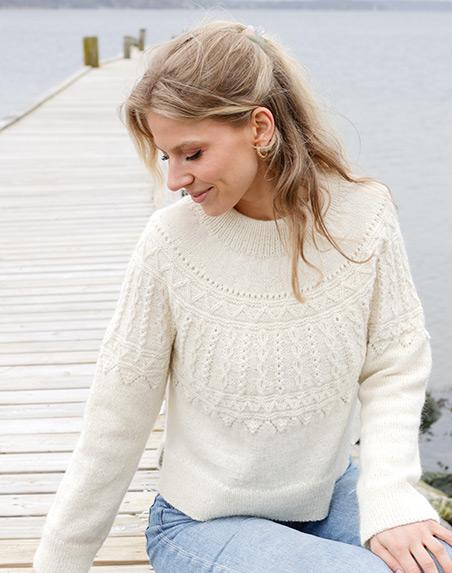 Avalanche Sweater / DROPS 243-8 - Knitted jumper in DROPS Nord. The piece is worked top down with double neck, round yoke, relief-pattern and split in sides. Sizes S - XXXL.