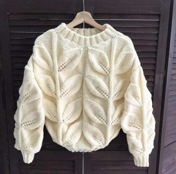 Купити Женский вязаный свитер с большими листья | Skrynya.ua