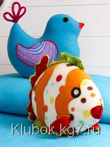 Текстильные игрушки: рыбка и птичка. Выкройки