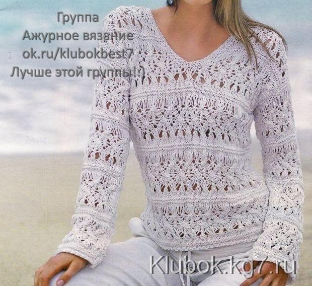 Нежность белой пряжи завораживает! Интересный ажурный пуловер