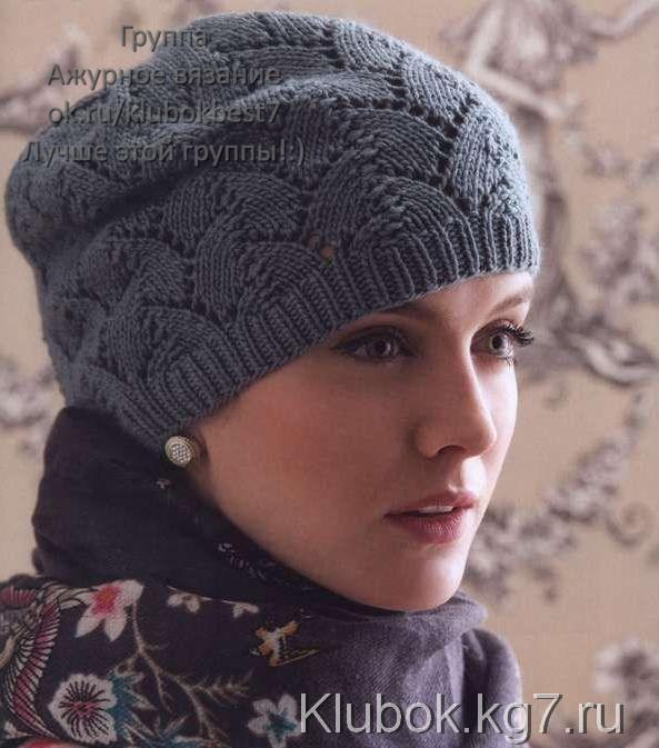 Шапка спицами Tulip Lace Hat by Julie Gaddy.