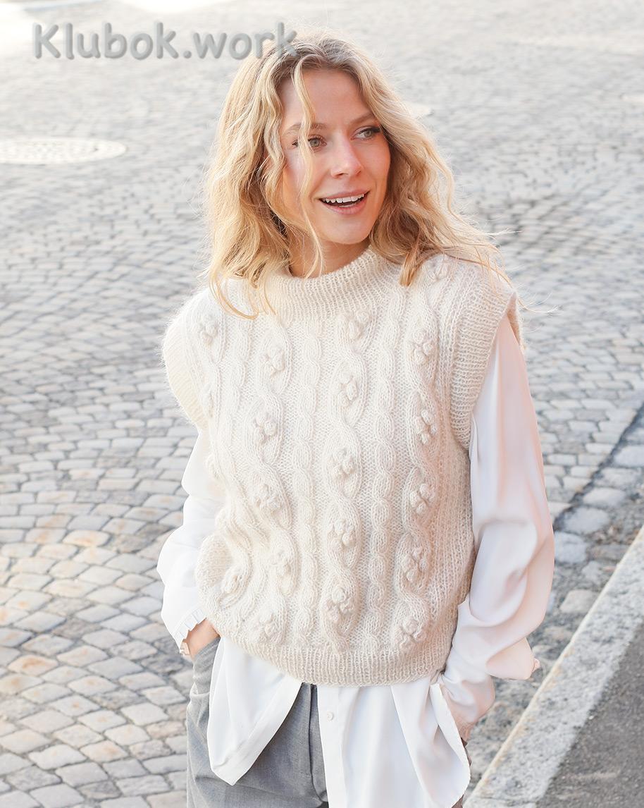 Early Frost / DROPS 227-8 - Knitted vest / slipover in DROPS Alpaca and DROPS Kid-Silk. The piece is worked with cables, bobbles, double neck and ribbed edges. Sizes S - XXXL.