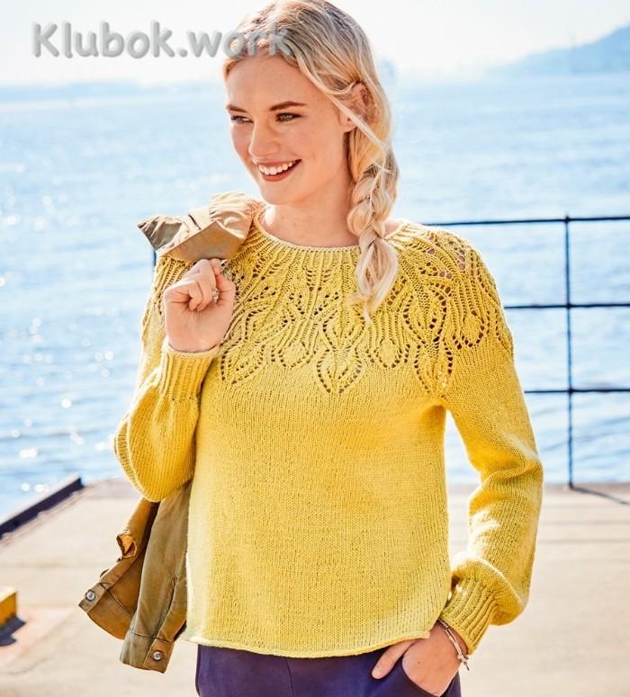Джемпер с кокеткой ажурных листьев Джемпер с кокеткой ажурных листьев
