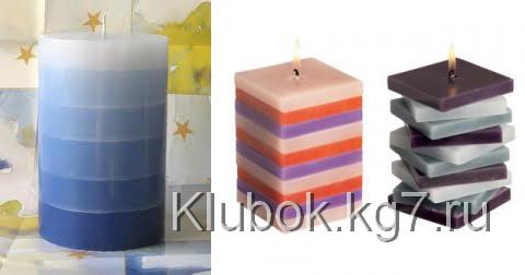 Различные варианты полосатых самодельных свечей