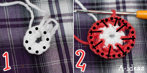 бабушкин квадрат с объемным цветком, схема