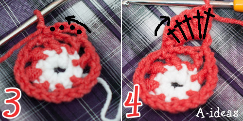 бабушкин квадрат с объемным цветком, схема