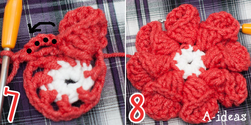 бабушкин квадрат с объемным цветком, схема