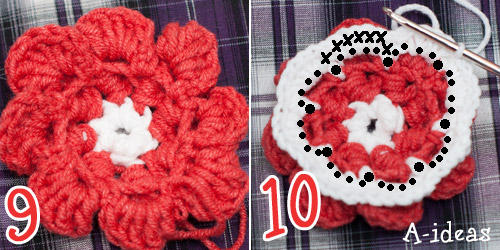 бабушкин квадрат с объемным цветком, схема