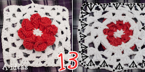 бабушкин квадрат с объемным цветком, схема