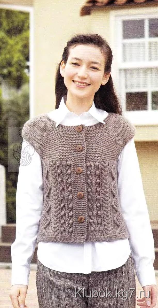 Из любимых моделей: жилет-реглан с шишечками (спицы) Из любимых моделей: жилет-реглан с шишечками (спицы)