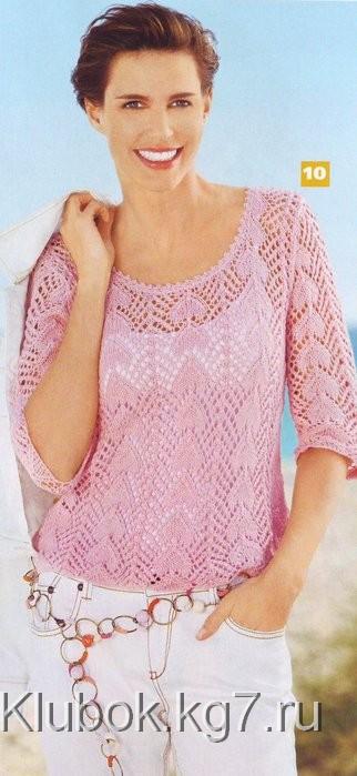 Розовый ажурный пуловер