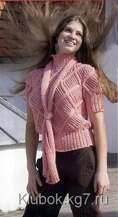 Свитер с короткими рукавами. Спицы Свитер с короткими рукавами. Спицы