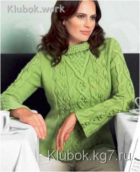 Зеленый пуловер с косами и шишечками Зеленый пуловер с косами и шишечками