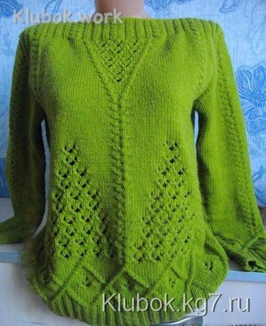 Узорчатый пуловер спицами.  Работа Светланы Заец Узорчатый пуловер спицами.  Работа Светланы Заец