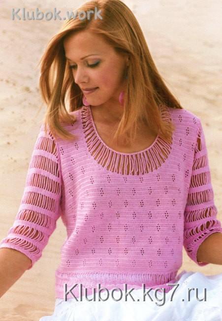Прелестная нежная кофточка с рукавами из цепочек