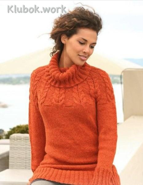 Пуловер с круглой кокеткой и косами от Drops design Пуловер с круглой кокеткой и косами от Drops design