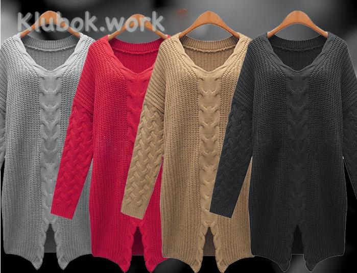 Туника с разрезом и косичками, связанная спицами Туника с разрезом и косичками, связанная спицами