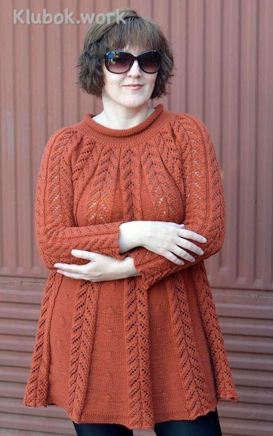 Ажурный вертикальный узор спицами для туники Ажурный вертикальный узор спицами для туники
