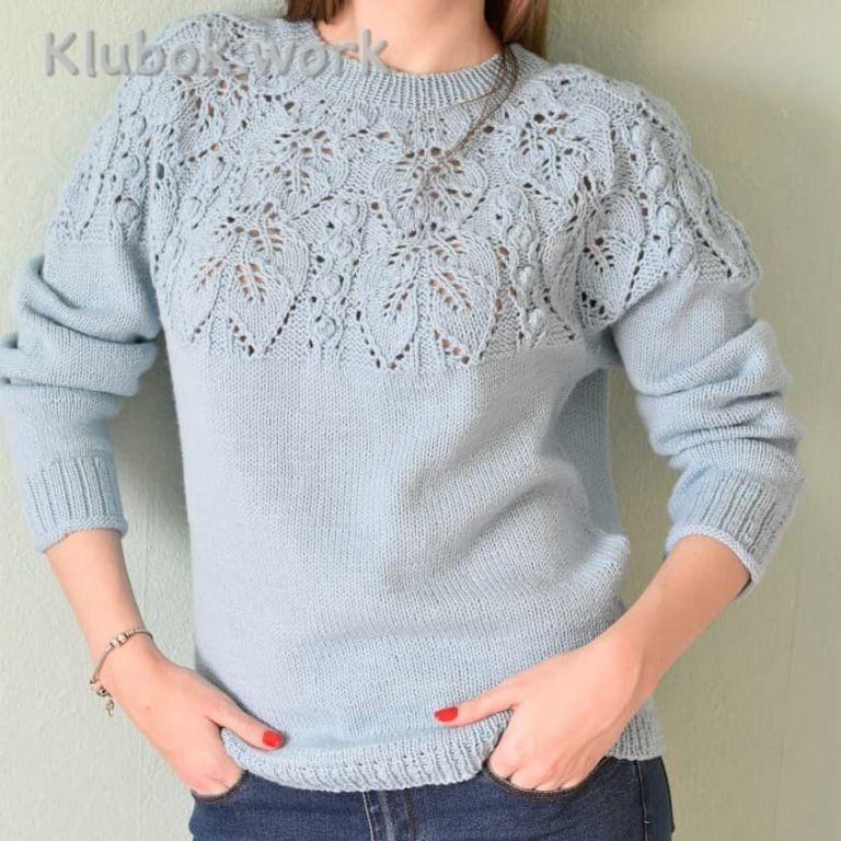 Джемпер с круглой ажурной кокеткой листьями  Джемпер с круглой ажурной кокеткой листьями