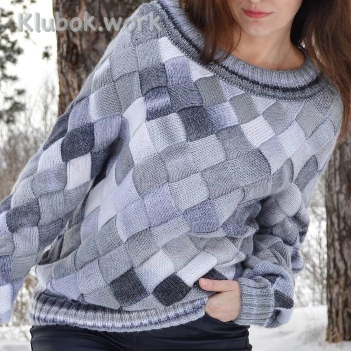Женский свитер спицами  в технике энтерлак Женский свитер спицами  в технике энтерлак